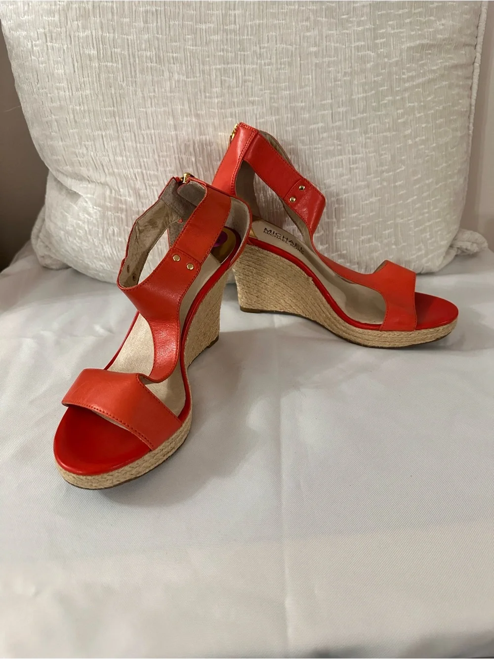 Michael Kors Red-Orange Espadrille Wedge Sandals